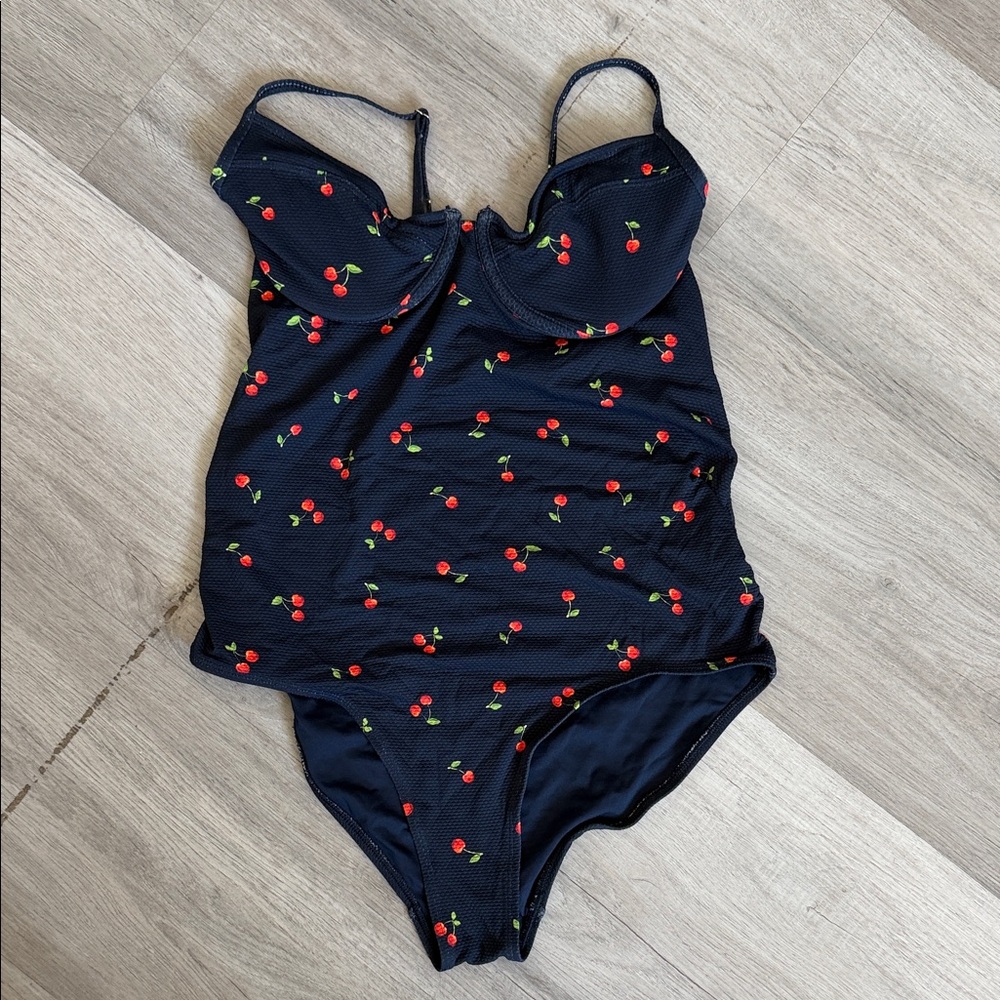 Navy Cherry Print maternity One-Piece Swimsuit  size medium